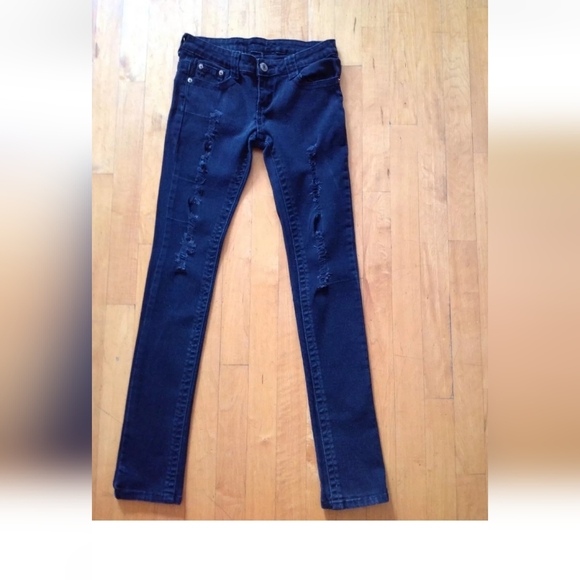 Rue 21 Girls Ash Black Jeans Size 1/2 Distressed - Picture 6 of 12